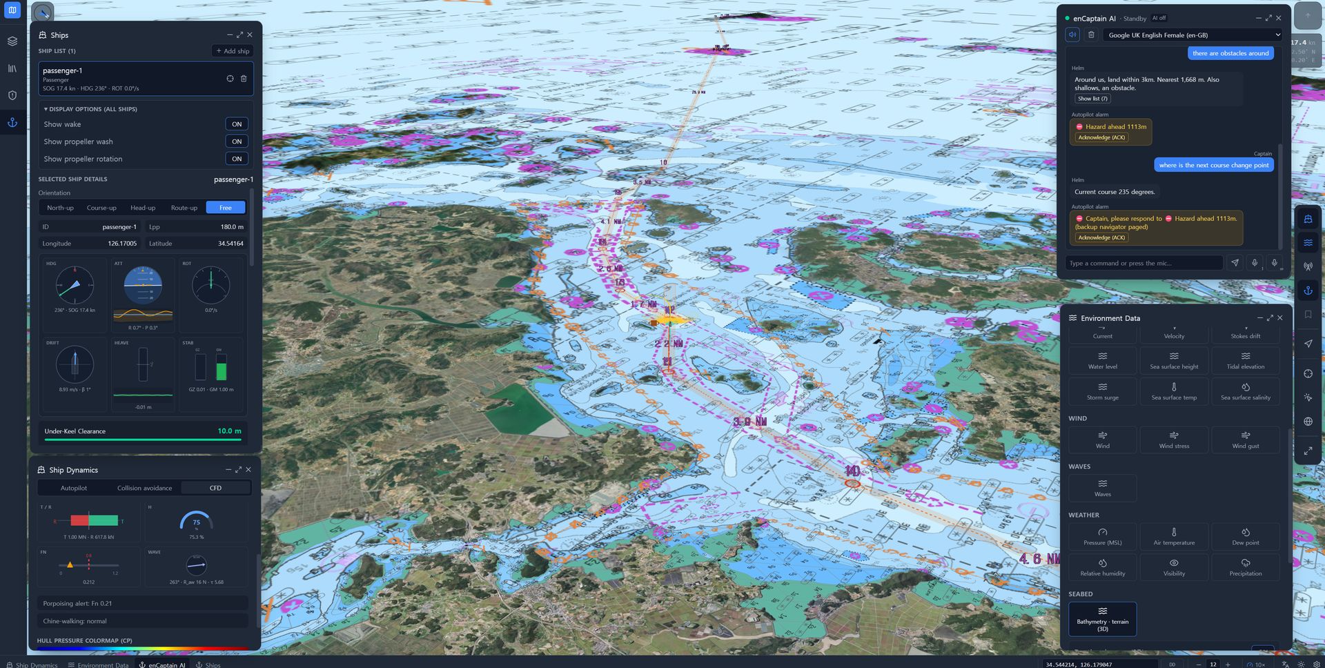 Environment data layers — wind, current, wave, storm surge — fused on the electronic chart